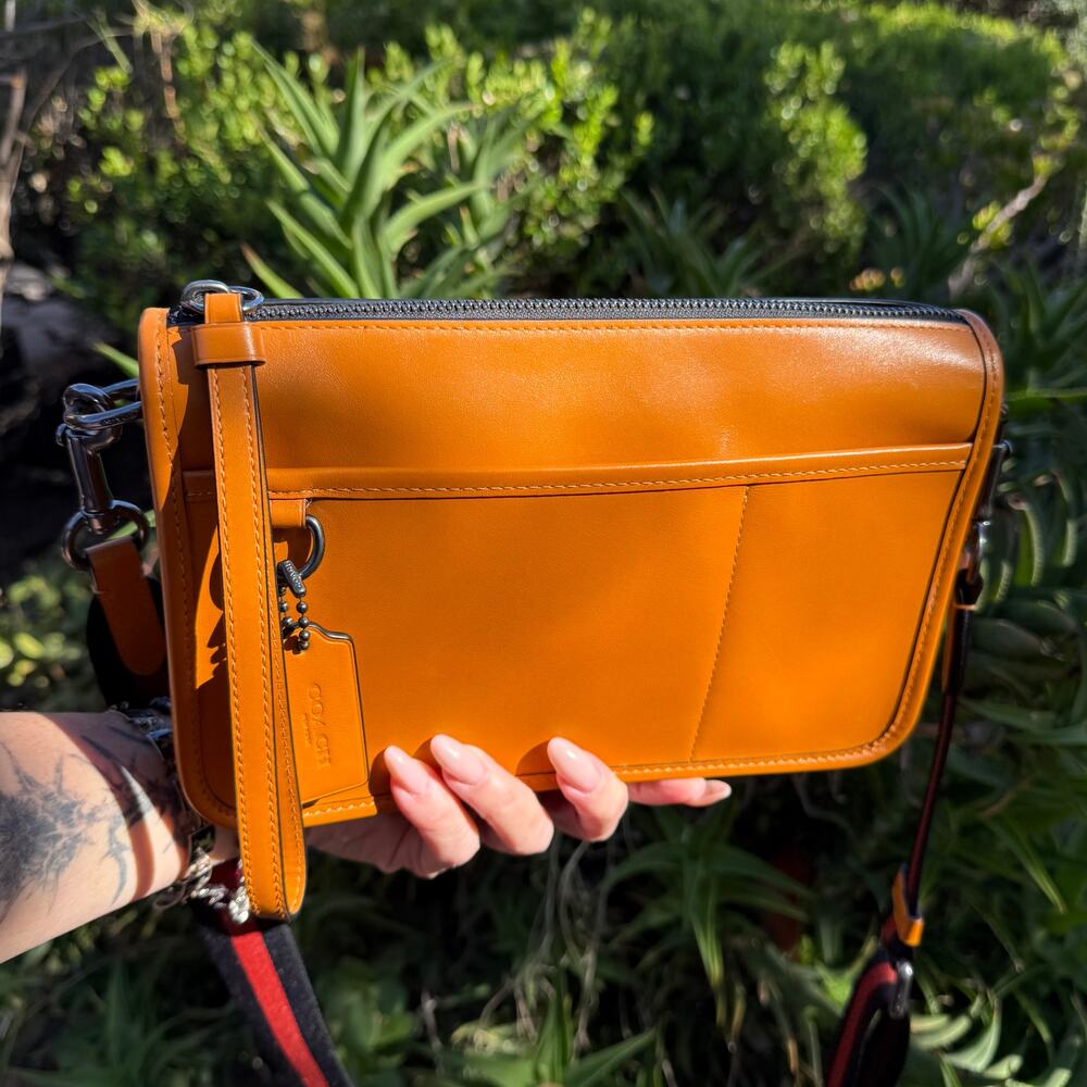 Coach Heritage Small Convertible Butterscotch Leather Crossbody Wristlet Bag - Picture 14 of 15